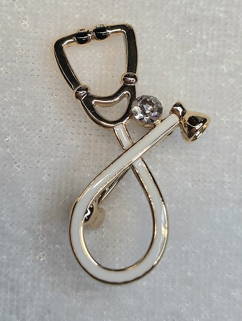New Elegant White and Gold Stethoscope Nurse Medical Brooch / Pin